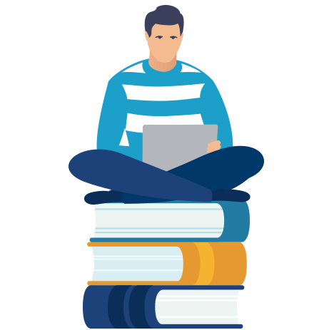 man sitting on books icon